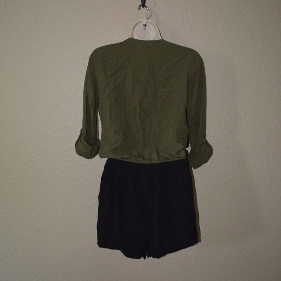 Sz S Splendid Army Green Black Rolled Sleeve Shorts Romper - Picture 5 of 6